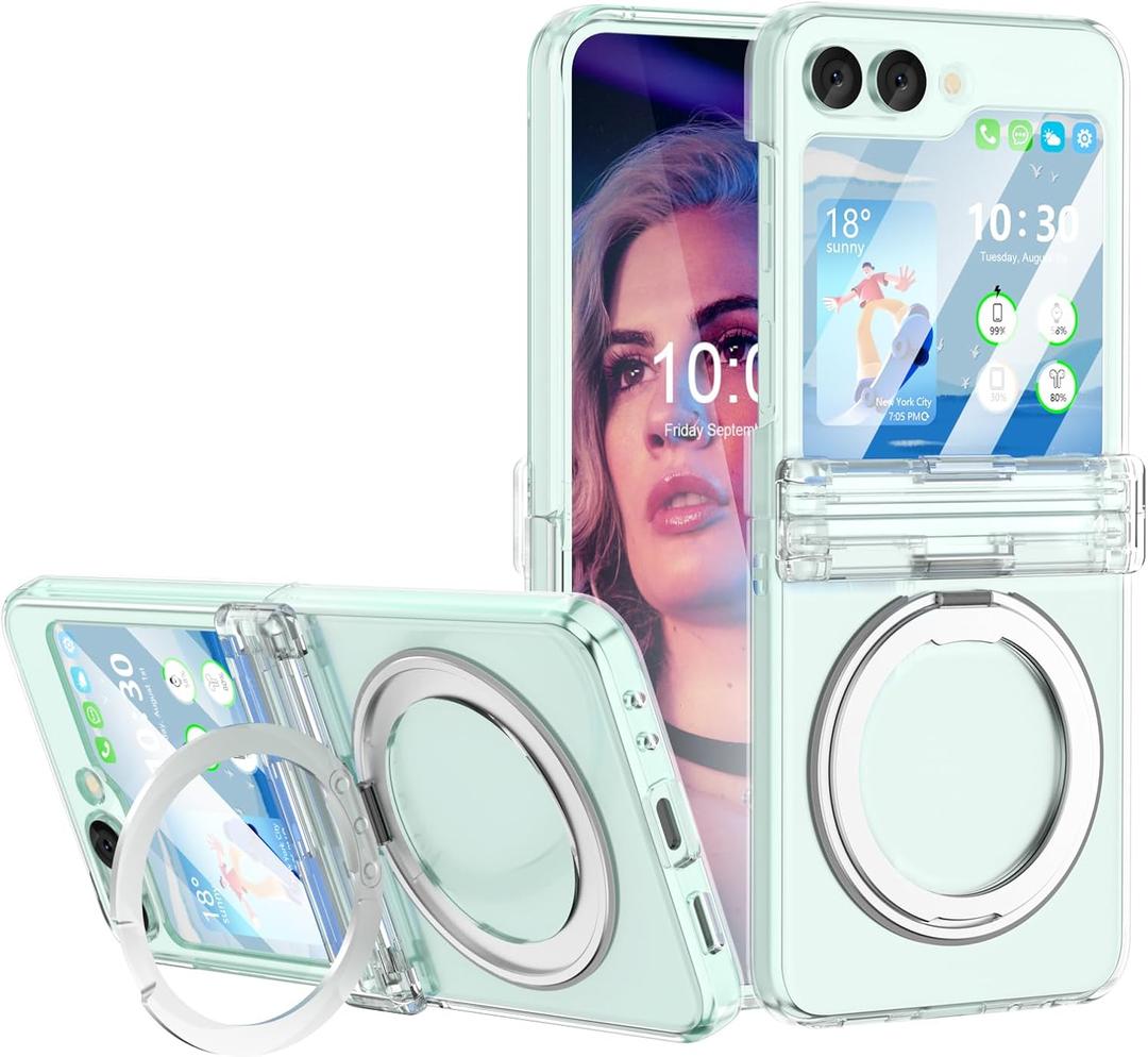 Designed for Galaxy Z Flip 5 Case Magnetic with Hinge Protection & Kickstand [Compatible with MagSafe] for Samsung Flip 5 Slim Clear Protective Phone Case Cover for Z Flip 5 5 G (Crystal)