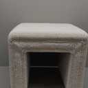 Get Set Style Vanity Stool Chair,Modern Boucle Ottoman Foot Stool with Wooden Legs Sofa Bench Footstool Extra Seat for Vanity,Makeup Room,Living Room,Entryway,Office (Fully Assembled) (White)