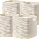 UBBCARE Set of 4 Storage Cubes-11 X 10.5 X 10.5 In, Cotton Rope Basket for Shelves, Toys, Book, Cube Storage Bin with Handles, Woven Storage Basket for Organizing, Beige