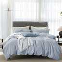 Cooling Queen Duvet Cover Set 3 Pieces-100% Washed Cotton Linen Like Textured Ultra Soft Cozy Bedding with Zipper Closure,Includes 1 Duvet Cover & 2 Pillow Shams(Light Blue,Queen 90"x90")