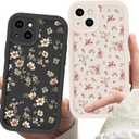 2 Pack Flower Phone Case for iPhone 13 mini 5.4",Cute Floral Print Cases Unique Plant Design Pattern for Women Girls Teens,Soft TPU Shockproof Protective Cover for iPhone 13 mini,Beige Black
