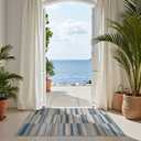 jinchan Geometric 3x5 Rug Washable Ultra-Thin Lightweight Non Slip Abstract Casual Throw Modern Area Rug Striped Carpet for Bedroom Bathroom Office Living Room, Blue