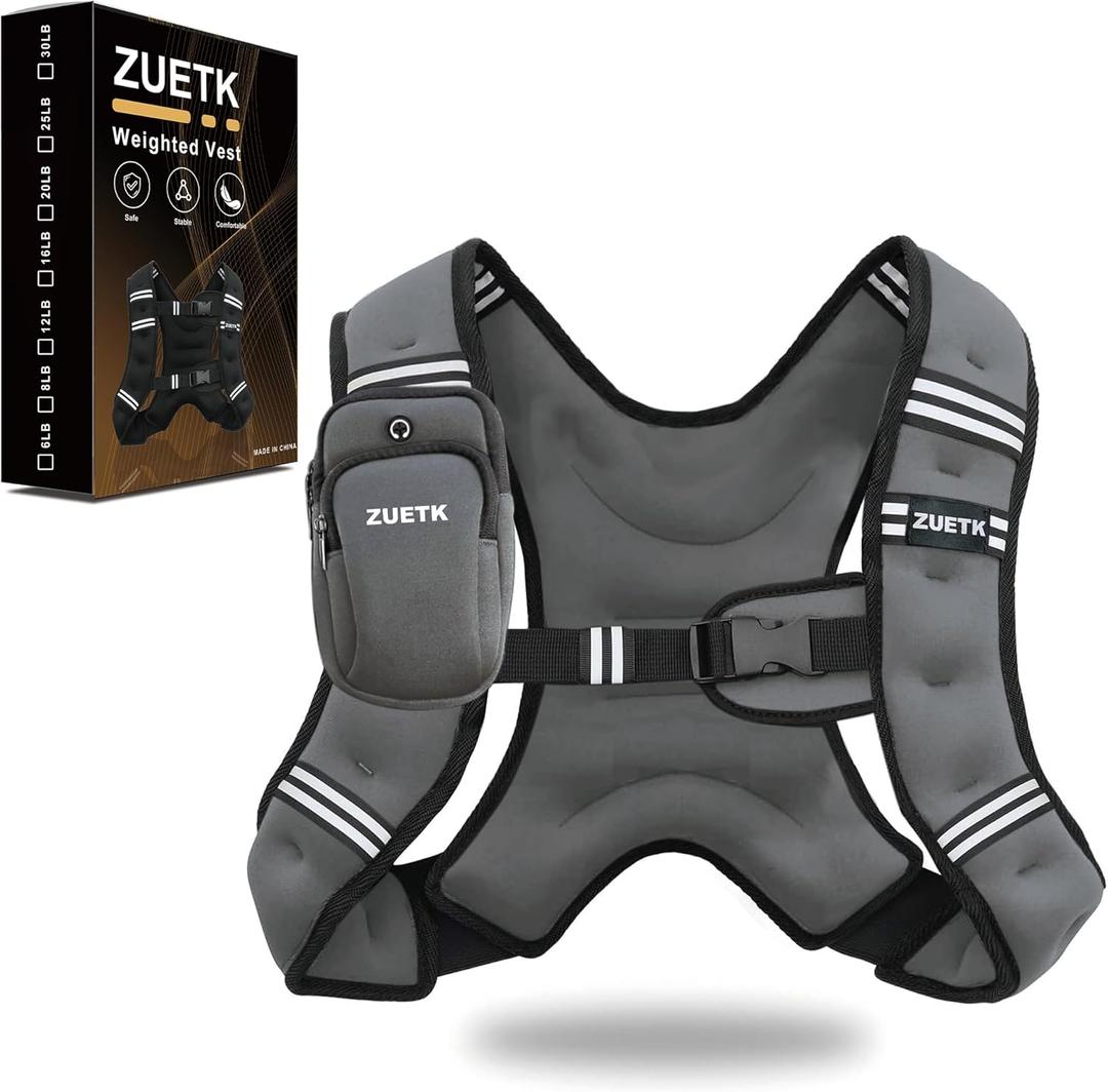 Weighted Vest, 6lb/8lb/12lb/16lb/20lb/25lb/30lb Weight Vest with Reflective Stripe, Weighted Vest for Men Women Workout Equipment for Strength Training, Running, Jogging, Fitness, Weight Loss (Grey with Bag, 12LB)