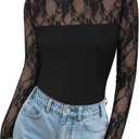 Zeagoo Long Sleeve Shirts for Women's Lace Tops Mesh Sheer Crew Neck Shirts Sexy Spring Going Out Blouse (Black) M