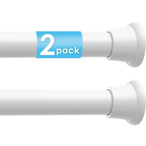 2Pcs Tension Curtain Rod 31 To 76 Inch White Shower Curtain Rod No Drilling Adjustable Spring Loaded Curtain Rods 7/8"Diameter Shower Rods For Bathroom Windows Bedroom Closet Doorway Door