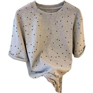 SOLY HUX Women's Polka Dots T Shirt Short Sleeve Crew Neck Casual Tee Summer Tops (Gray, M)