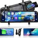 Podofo 9.66" Wireless CarPlay Car Mirror Dash Cam Android Auto IPS Touch Screen Rear View Mirror Camera 1080P Front View Cameras with Night Vision Parking Assistance for Car Trucks