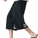 DOSLAVIDA Men's Linen Harem Capri Pants Loose Fit Yoga Beach Shorts Elastic Waist Wide Leg Baggy Cropped Trousers S