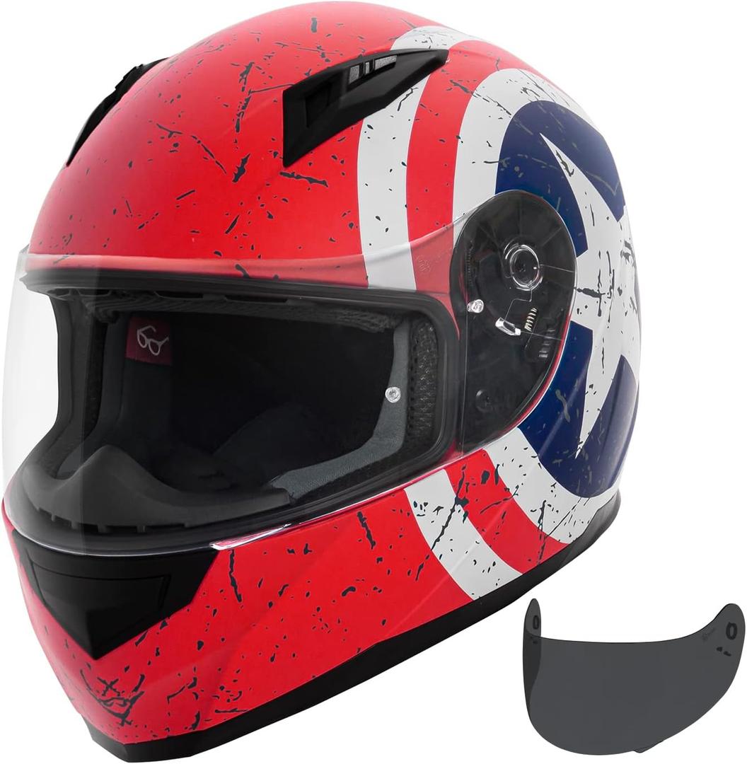 VCAN VX Lightweight Full Face Motorcycle Street Bike Helmet with Extra Tinted Visor, Coolmax Technology & OTG Ready, DOT Approved