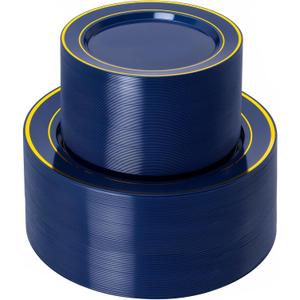 NOCCUR 200PCS Navy Blue Plastic Plates for 100 Guests - Include 100PCS 10" Dinner/ 100PCS 7" Dessert Disposable Plates Heavy Duty - Ideal for Party/Christmas/Hanukkah