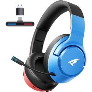 CG-01 2.4Ghz Wireless Gaming Headset for Nintendo SwitchOLEDLite, Bluetooth 5.4 Gaming Headphones with Noise Cancelling Microphone, 40Hr Battery, USB & Type-C Connector for PS5, PS4, PC, Laptop, Mac