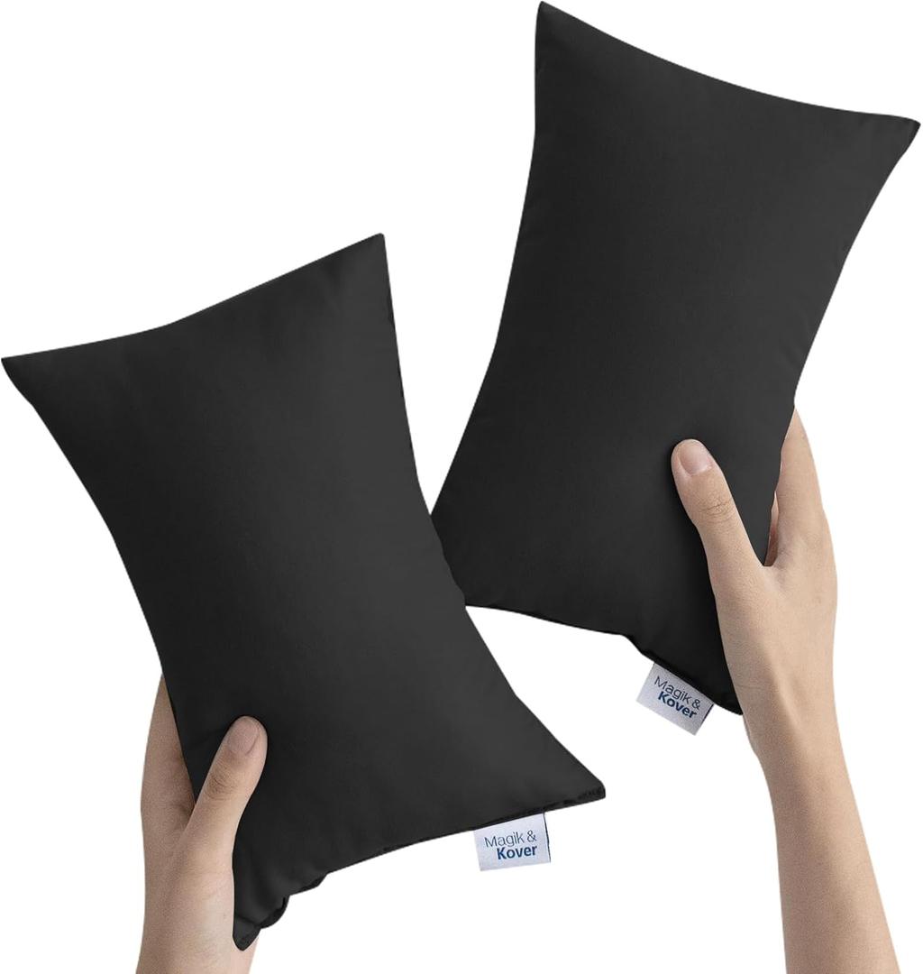Small Pillow Mini for Travel 2 Pack, 11" x 7" Tiny Pillows with Name Tag, Travel and Sleep, Great Small Rectangular for Neck, Lumbar, Back, Pet Dogs, Black
