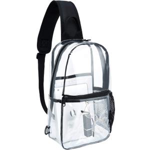 See-Through Clear Sling Backpack, Crossbody Bag for Men, Transparent Concert Approved Bag Plastic One Strap (Medium, Black)