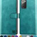 SUANPOT for Samsung Galaxy Note 20 5G 6.7" with RFID Blocking Leather Wallet case Credit Card Holder, Flip Folio Book Phone case Shockproof Cover Women Men for Samsung Note 20 case Wallet Blue Green