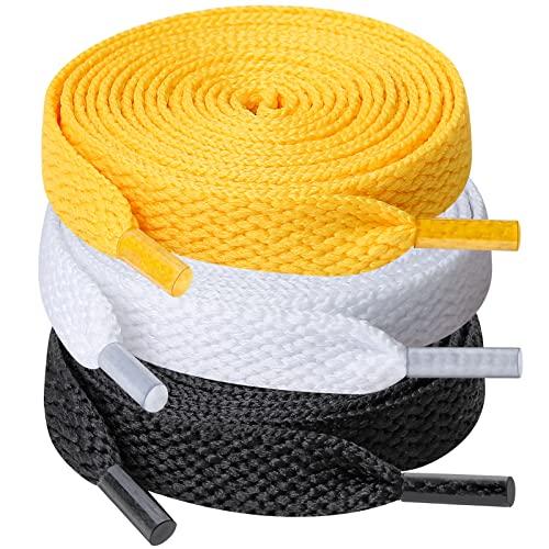 UpUGo 6 Pair Flat Shoe laces, 5/16" Wide Shoelaces for Athletic Running Sneakers Shoes Boot Strings