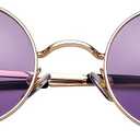 Classic Circle Glasses Retro Round Polarized Sunglasses Hippie Style Small Rounded Sun Shades (A1 Gold/Clear Purple)