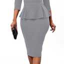 BestGirl Wear to Work Women Peplum Dresses Crew Neck 3/4 Sleeve Office Business Pencil Dress, S