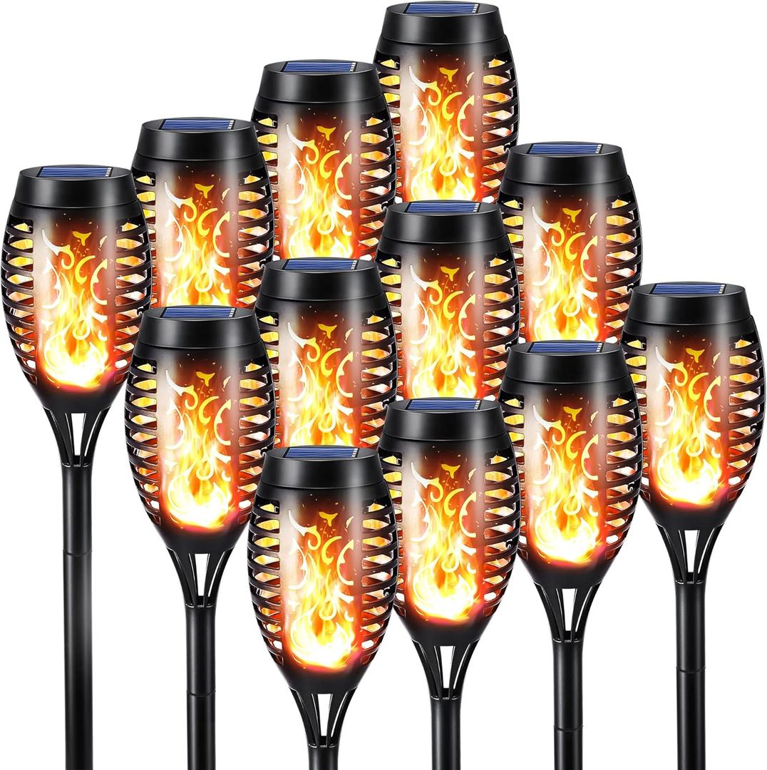 Toodour Solar Torch Flame Lights, 12 Pack Solar Light Outdoor with Flickering Flame, Waterproof Pathway Lights Landscape Decoration Lighting for Garden, Lawn, Yard, Outdoor Decorations (Warm White-12 Pack)
