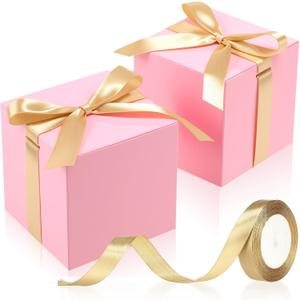 48 Pcs Wedding Gift Boxes with Ribbon Small Party Favor Boxes with Lids Mini Treat Candy Container for Gift Wrapping Ornaments Holiday Birthday Party Supplies(Pink,4 Inch) (1 Count (Pack of 48))