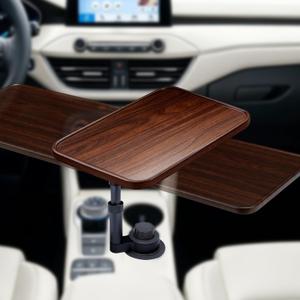 Car Desk for Laptop & Tablet, 360 Swivel Base, Cup Holder Mounted Wood Composite Tray, Tool-Free Setup, Heat Resistant, Fits 2.753.93 Inch Cup Holders, Compatible Tesla Y/3/S & Ford F150