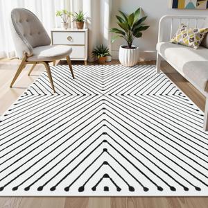 LIVEBOX Washable 5x7 Area Rug, Modern Area Rugs for Living Room, Non-Slip Non-Shedding Large Geometric Rug Indoor Carpet for Bedroom Dining Room Home Office (01-ivory/Black)