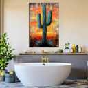 Cactus Wall Art Saguaro Picture Southwestern Art Arizona Desert Sunset Painting Wood Background Poster Succulent Boho Canvas Prints Living Room Wall Decor Framed (Cactus-13,16.00"x24.00") 24"L x 16"W