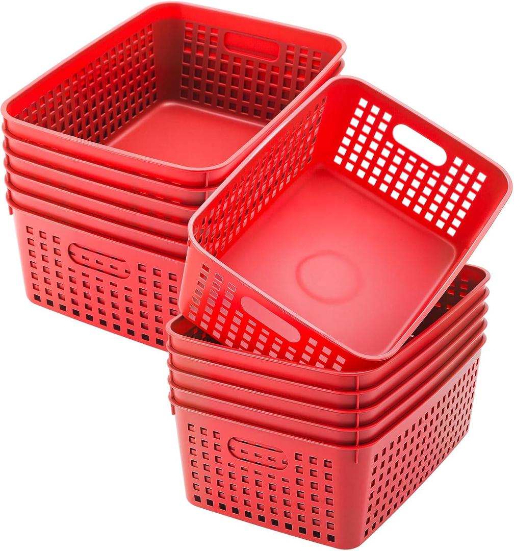 Lineshading 12 Pack Plastic Storage Baskets for Organizing, Red
13 x 10'' Large Plastic Storage Baskets Bins, Red,  Product Dimensions 13.78"D x 9.84"W x 5.12"H