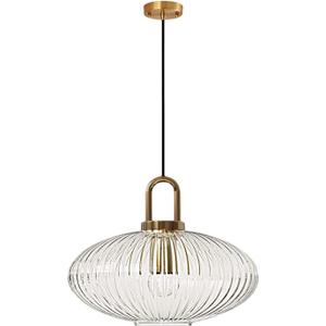 Brikey Clear Glass Pendant Light with Brass Gold Base, Clear Ceiling Light Hanging Lamp for Bedside Dining Table Kitchen Island (11.8 inch, Clear)