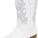 Motasha Cowboy Boots White Cowgirl Boots Sparkle Western Boots Rhinestone Sparkly Size 1 Birthday Dance (M7113 White 1)