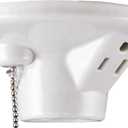UltraPro Porcelain Light Socket with Outlet and Pull Chain Light Fixture, Light Bulb Socket, Medium Base, Grounded Plug, Indoor Lighting, Mount on 3-1/4 or 4 Box, UL Listed, White, 18305,1-Pack