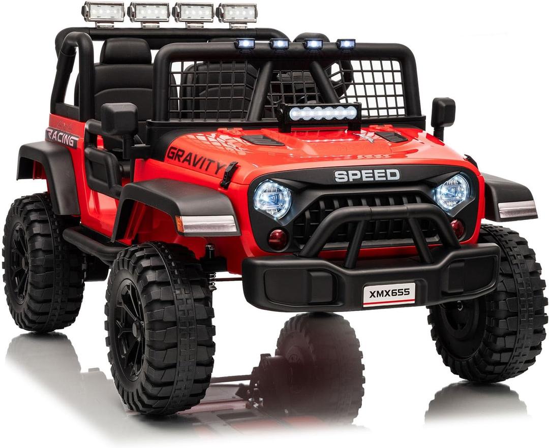24V Ride on Car for Kids, 2 Seater Electric Truck with Parent Remote Control, Spring Suspension, 2 Speeds, LED Headlight & Music Player, Kids Electric Vehicle for Aged 3-8 Years, Red, 47.2 inches x 31.5 inches x 29 inches