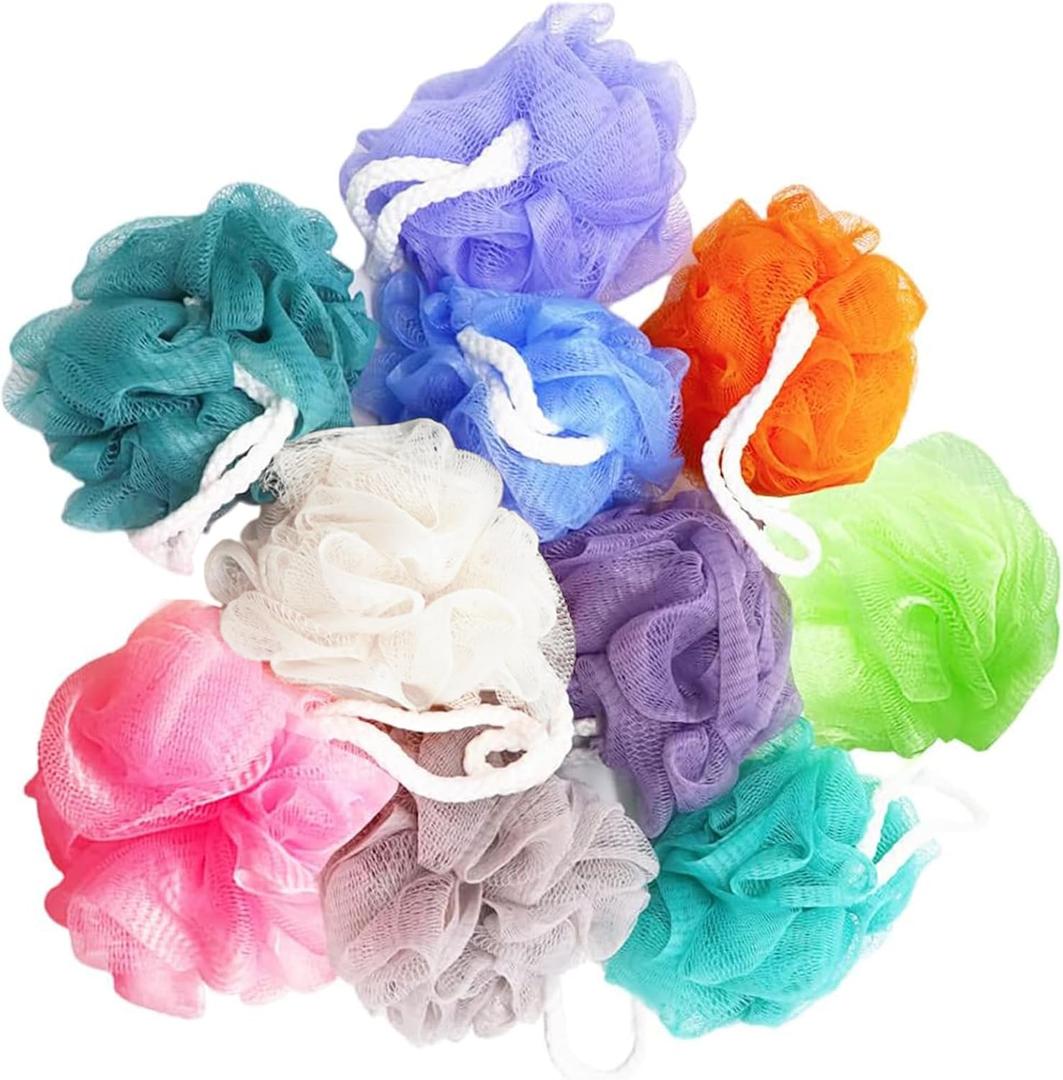 10 Pack of Bath Loofah Shower, Small Size Sponge Pouf Body Scrubber Exfoliator Scrubber Ball, Mesh Bath and Shower Sponge for Kids Women Men Body Wash Bathroom