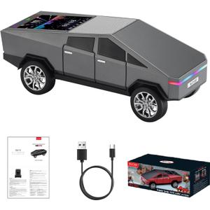 WS-580 Cybertruck Portable Bluetooth Speaker, Replica Car with Display Screen, HD Sound, TWS Pairing, FM Radio, Built-in Mic, Remote Selfie Control, LED Party Light, Gift for Car Lovers (Gray)