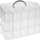 Bright Creations 3-Tier Plastic Craft Storage Containers with 30 Compartments, 40 Sticker Labels (9.5 x 6.5 x 7.2 Inch)