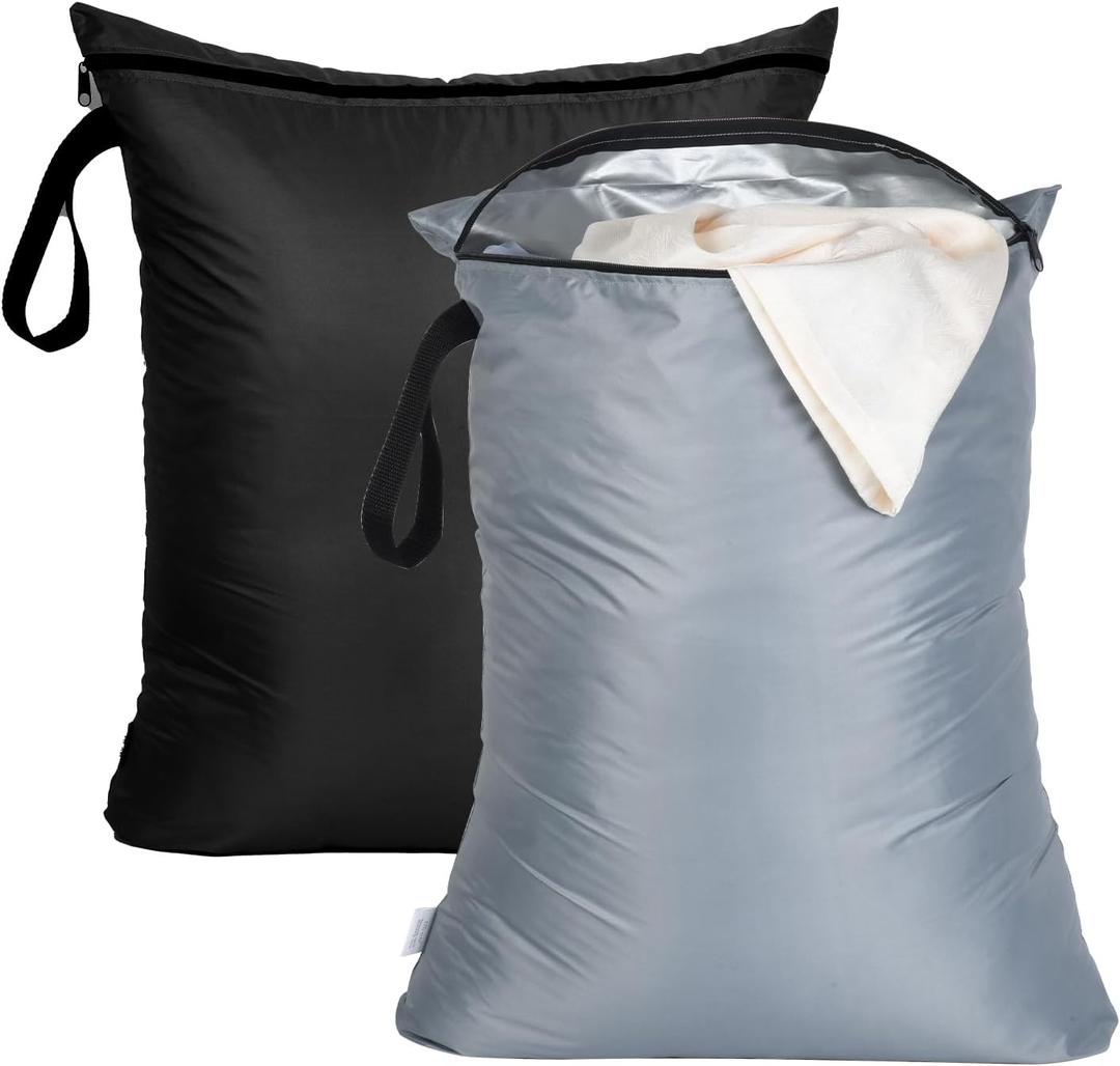 OTraki 2PCS Large Wet Bag 20x24 inch Waterproof Bag for Swimsuit Reusable Wet Dry Bag With Portable Handle Wet Clothes Storage Gym Bag for Beach Pool Drying do not exceed 176 Black & Grey