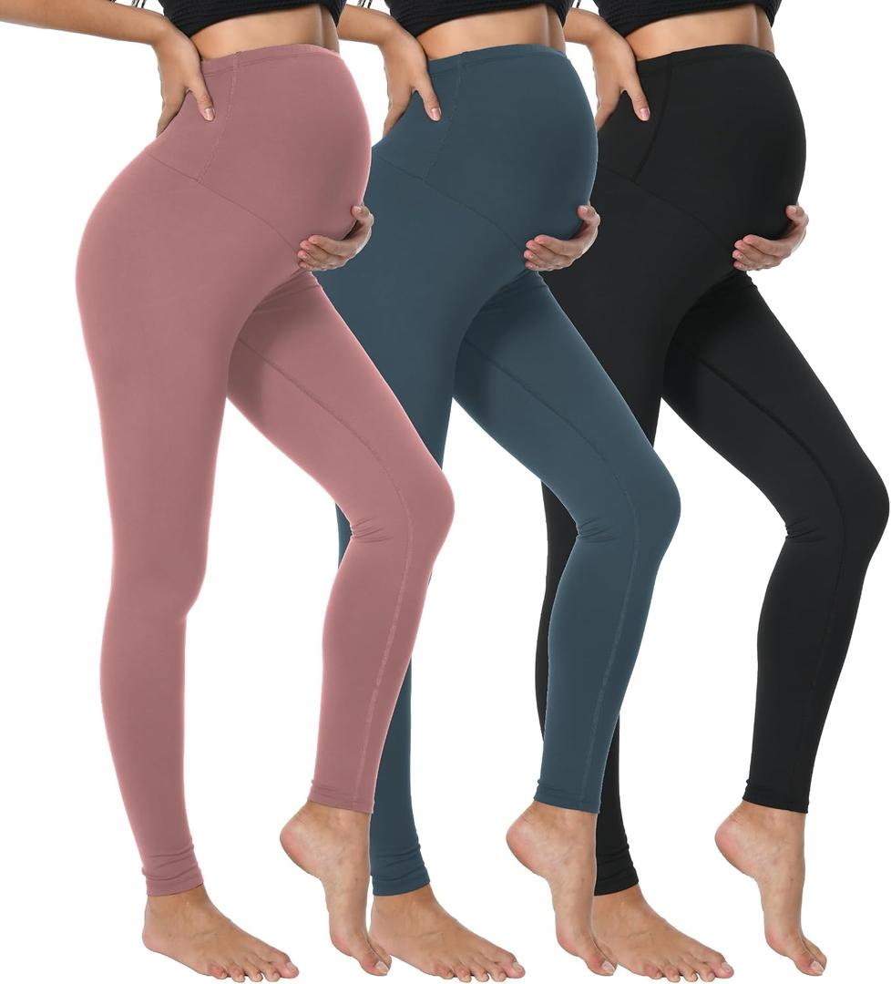 Dalavch 3/4 Pack Women's Maternity Leggings Over The Belly High Waisted Yoga Workout Pregnancy Pants Activewear for Women (M)