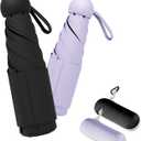 Travel Mini Umbrella Compact Small & Lightweight, UV Rain Protection, Pocket-Sized Folding Umbrellas with Quickdraw & Case for Men Women & Kids Backpack (NEW2-Pack Black&Purple)
