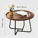 Small Round Coffee Table, Wooden Surface Top & Sturdy Metal Legs Coffee Table with Fluted, End Table for Living Room Bedroom Office Balcony Yard (Walnut, 20 inches)