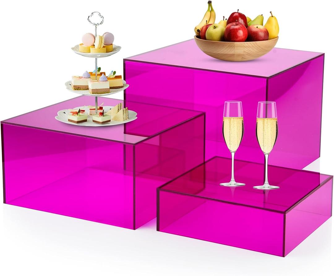 6Pcs Purple Buffet Risers Acrylic Boxes Display Food Risers for Buffet Table Platter Parties Weddings Catering Dessert Collectibles Figures Show ( 6''x7''x8'')
