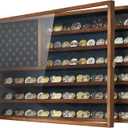 Challenge Coin Display Case, 27.6" x 18.3" Lockable Military Coin Holder Cabinet with Removable Star Board, Solid Wood Coins Cases for Collectors Plexiglass Coins Rack Stand