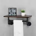 Industrial Pipe Shelf Bathroom Shelves Wall Mounted,19.6in Rustic Wood Shelf with Towel Bar,1 Tier Farmhouse Towel Rack Over Toilet,Pipe Shelving Floating Shelves Towel Holder,Retro Black