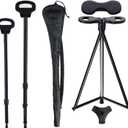 Cane with Seat Foldable Chair Cane,Walking Stick Cane, Folding Walking Cane for Men & Women with Travel Bag and 2 Base Canes and Cushion for Outdoor Hiking