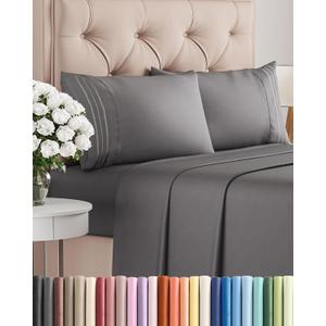 Full Size 4 Piece Sheet Set - Comfy Breathable & Cooling Bed Sheets Set - Hotel Luxury Bedding for Women, Men, Kids, Teens, Boys & Girls - Deep Pockets, Ultra-Soft, Wrinkle Free - Oeko-Tex - Dark Grey