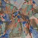 Floerns Women's V Neck Floral Print Sheer Mesh Bell Sleeve Ruffle Peplum Blouse Top XL