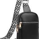 DIOMO Anti Theft Small Sling Bag for Women Cross Body Bag Trendy, RFID Fanny Packs Vegan Leather for Women Travel Belt Purse (Black-gold Zipper)