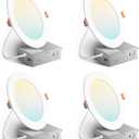 Amico 4 Pack 6 Inch 5CCT Ultra-Thin LED Recessed Ceiling Light with Junction Box, 2700K/3000K/3500K/4000K/5000K Selectable, 1050 Lumens, Dimmable Canless Wafer Downlight, 12W Eqv 110W-ETL&FCC