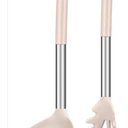 Silicone Pasta Fork and Ladle Spoon Set, Large Non Stick Kitchen Utensils for Cooking, Stirring, Soupand Sauce, Khaki