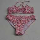 OYOANGLE Girl's 2 Piece Ditsy Floral Bikini Swimsuit Ring Linked Ruched Bathing Suit (Red)