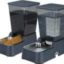 Automatic 5.4L/1.4Gal Pet Waterer, Automatic Dog Water Dispenser Gravity Stainless Steel Water Feeder, Large Capacity Feeding Bowls for Cats and Medium & Large-Sized Dogs (Black, Food+Water)