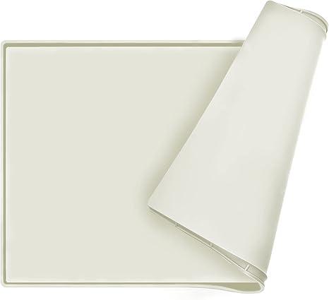 Dog Food Mat, Silicone Waterproof Food Tray, Non Slip Pet Bowl Mats Placemat,0.6" Raised Edge, Suitable for Most Small and Medium Sized Pets, 18.5" x 11.5" (Beige)